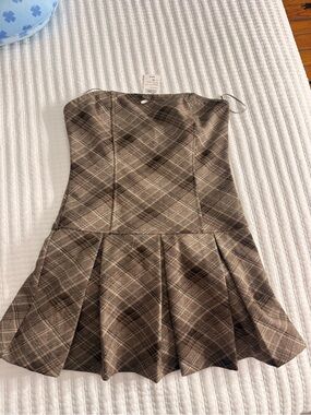 Brown Plaid Strapless dress - Brand Windsor